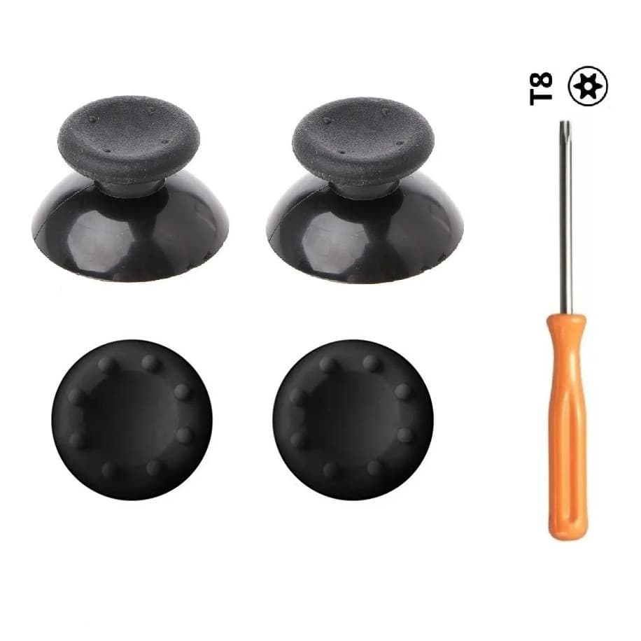2x Capa Analogico Preto + 2x Grips Preto + 1x Chave T8 Compativel Joystick Xbox 360