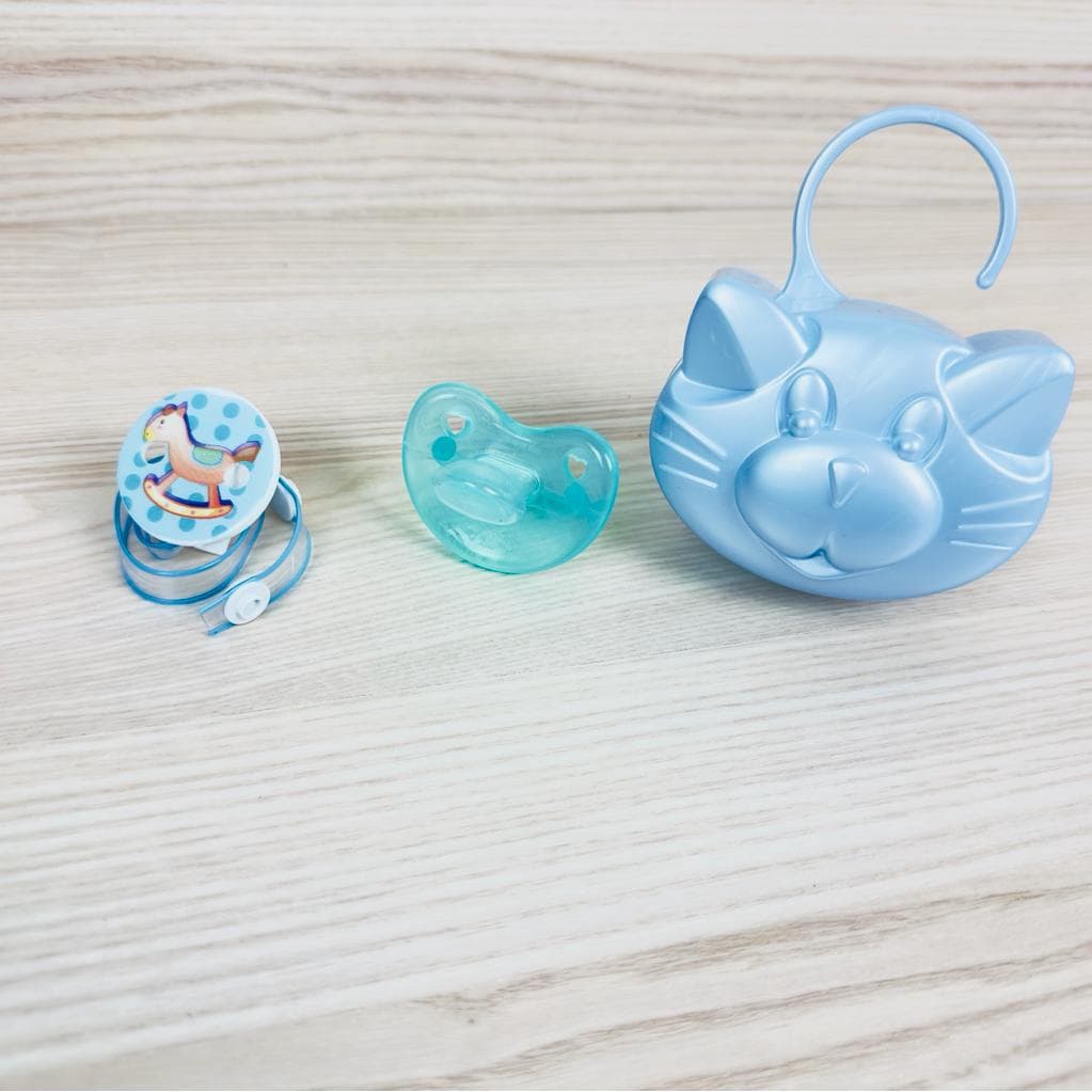 Kit c/ 3 Peças Chupeta 100% Silicone + Prendedor de Chupeta + Porta Chupeta