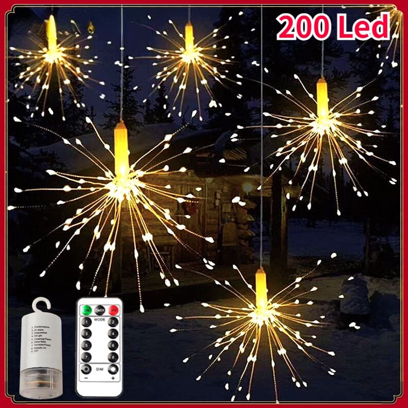 Luzes De Fogos De Artifício Piscantes De Leds Penduradas No festival starburst string lights De Cobre garland Fadas Para Decoração De Natal Jardim Da Casa