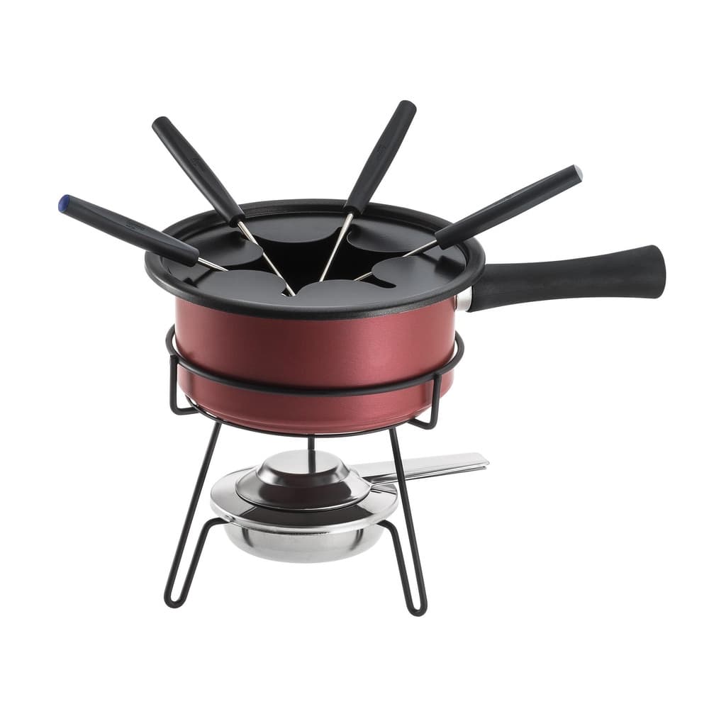 Aparelho De Fondue Panela Antiaderente Vermelha Para Chocolate Queijo 1 Litro Aspen Kit Conjunto  A Qualidade Forma Inox