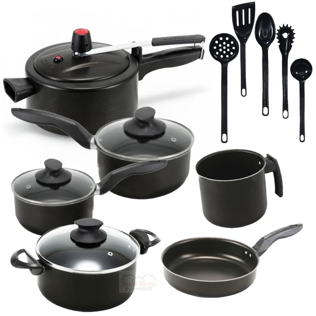 Kit Jogo de Panelas 11 Peças Antiaderente Teflon  com Panela de Pressão 3,0 Litros Tampa de Vidro