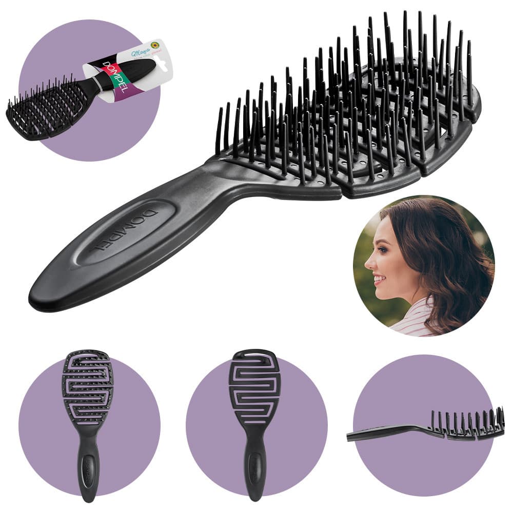 Escova De Cabelo Maya Dompel Anti Frizz e Anti Estática Flexível Preta