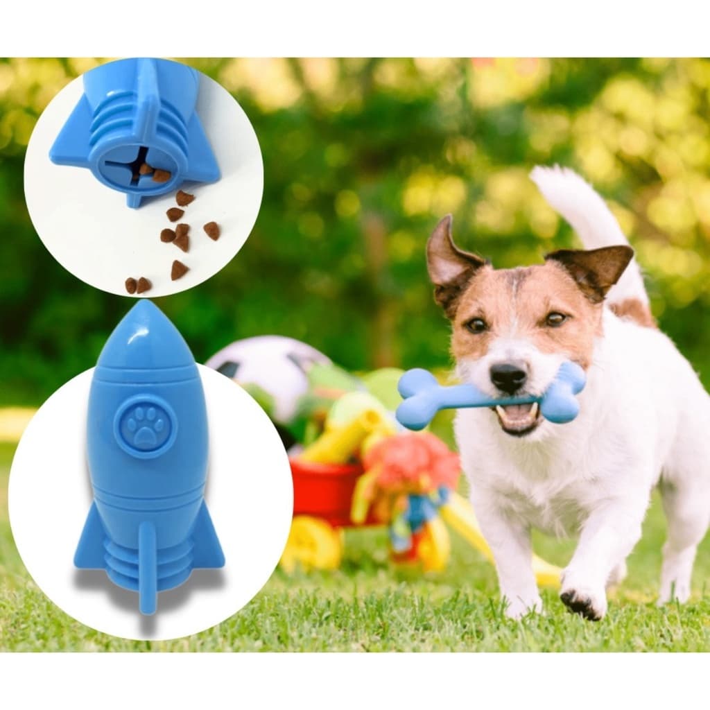 Brinquedo Mordedor Cão Pet Foguete Porta Petisco Para Comer Devagar Divertido Anti estresse