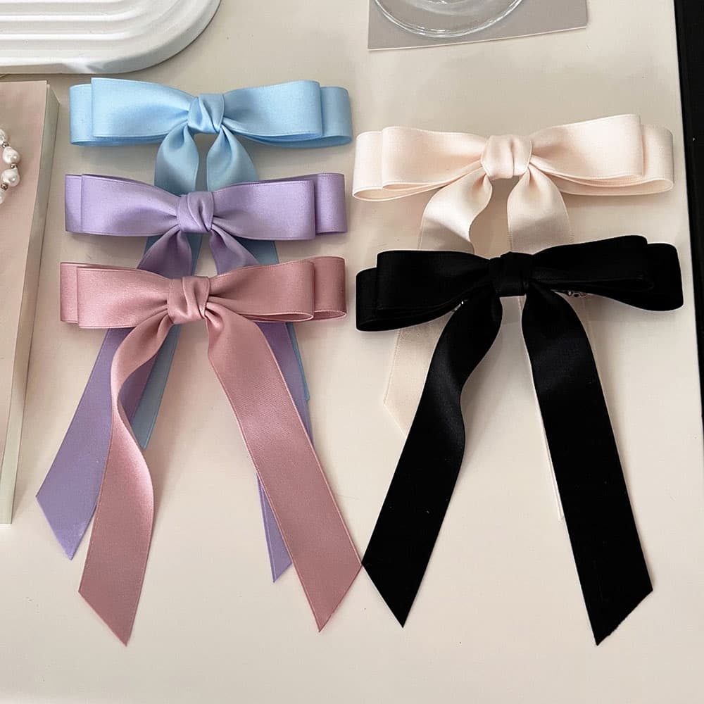 Grampo De Cabelo Bowknot Ponytail Hair Clip Dupla Camada Bow Hairpin Cor Sólida Fita Satin Headwear