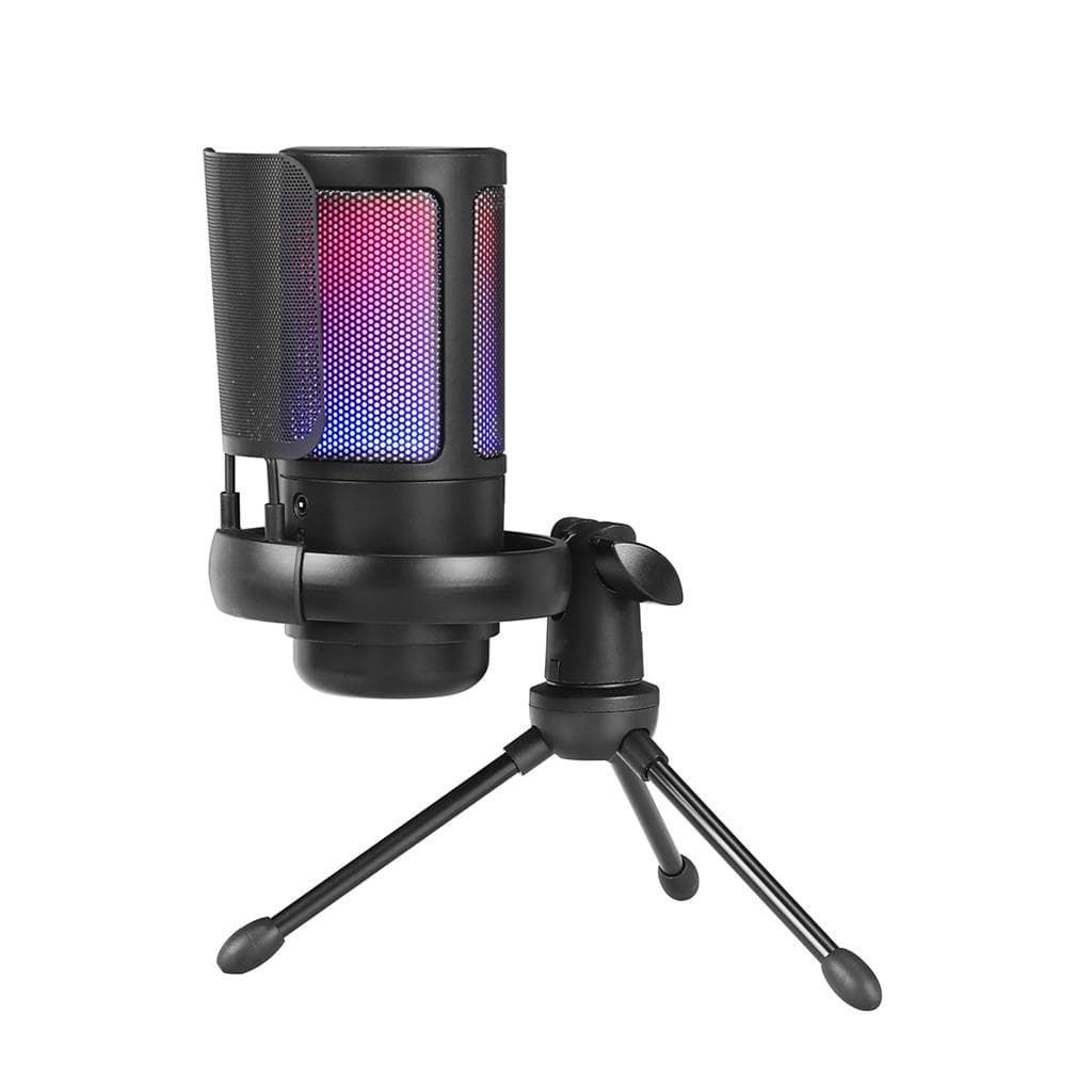 Microfone Gamer Profissional Com Fio Iluminacao Led Rgb Touch Condensador Abs Bk805c