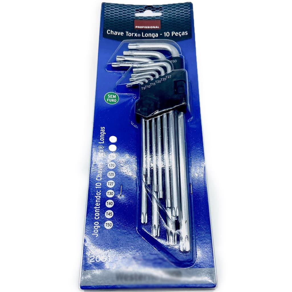 Kit Chave L Automotiva Torx  Torques Sem Furo Em Vanádio Profissional Cromo 10 peças de T9 a T50