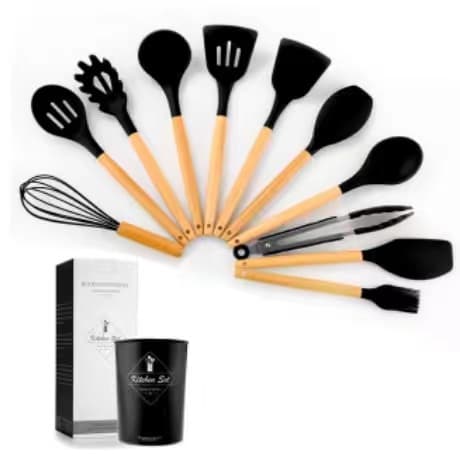 colher escumadeira concha escumadeiras Kit 12 talher de silicone fouet espatula de cozinha pegador de macarrao