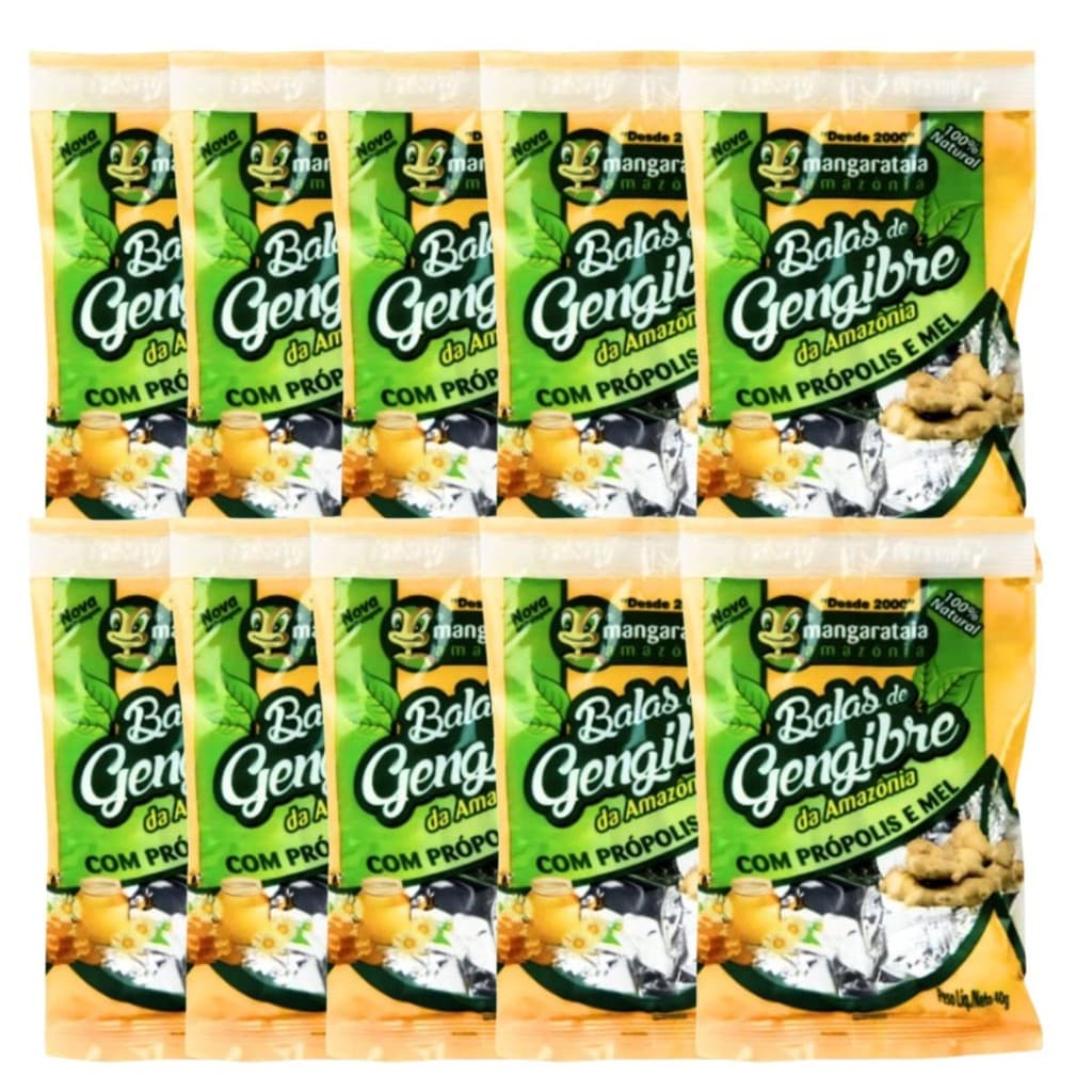 Balas de Gengibre da Amazônia com Própolis e Mel   10 pacotes de 40 g   100% natural