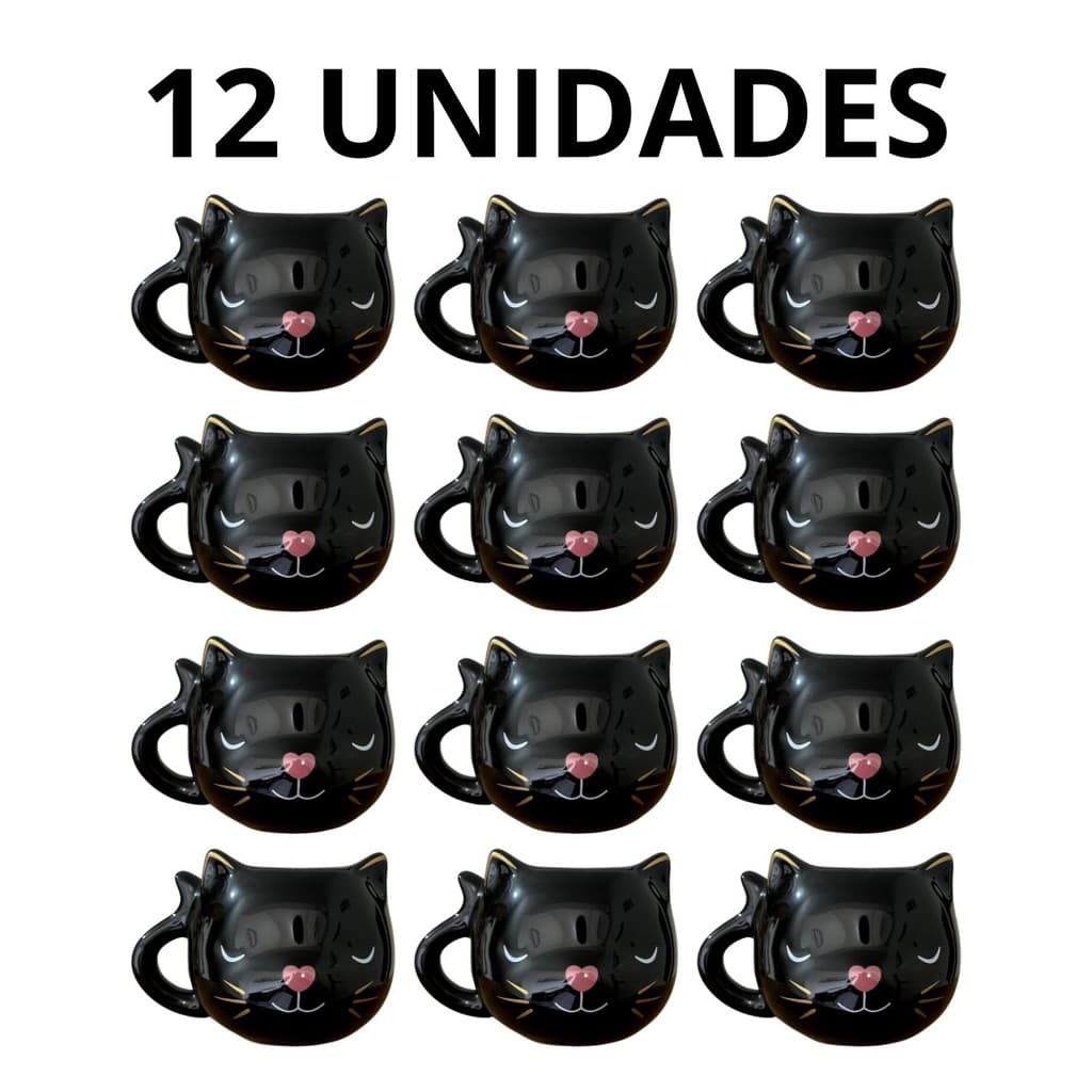 Combo 12 Canecas 3D Gato Preto Personalizadas Gatinho Presente Decoração Xicara Cerâmica Pet