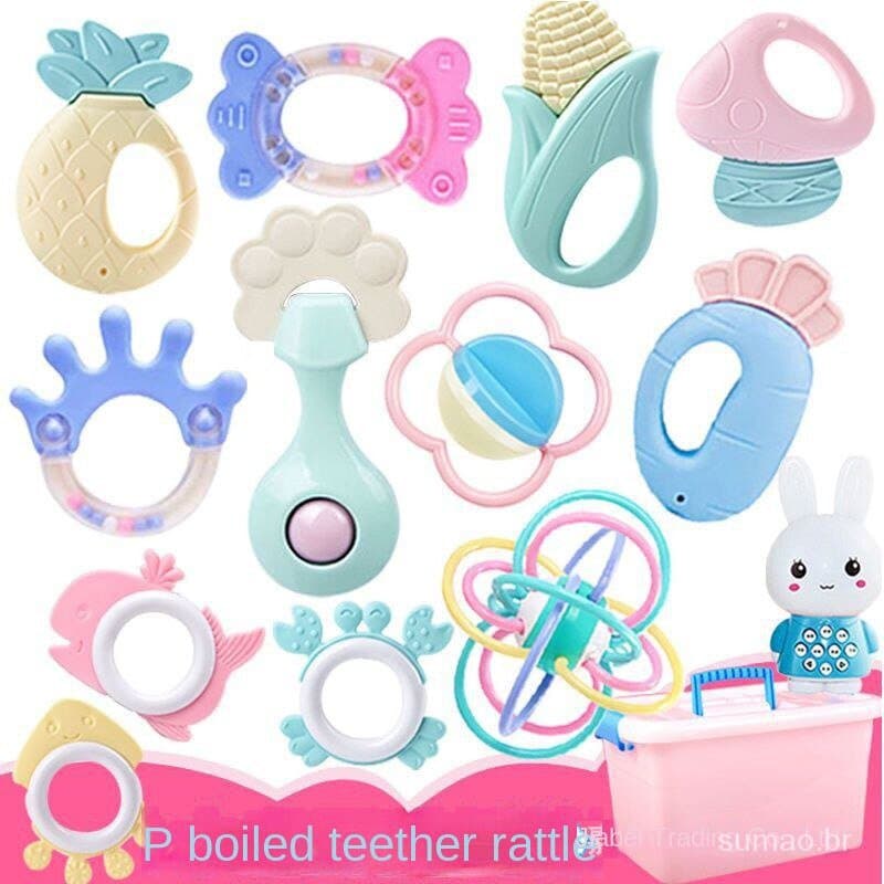 Bebê recém-nascido anos de idade tocando mordedores bebê brinquedo molar fervendo cama sino material de grau alimentício