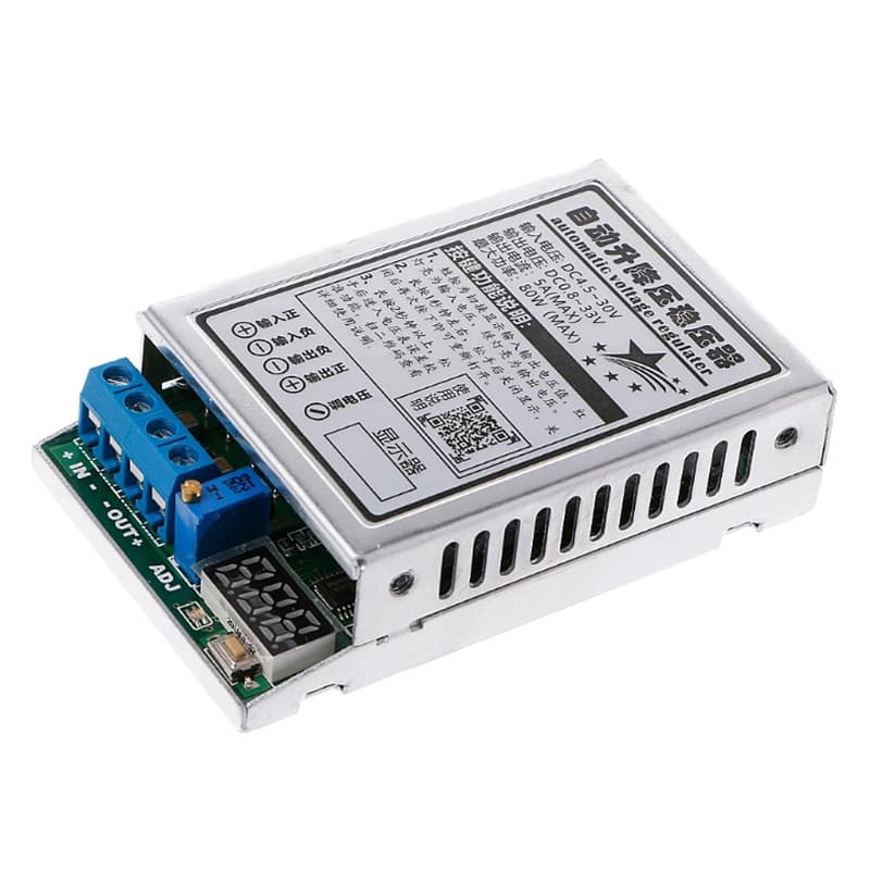 DC-5V12V24V Automático Step Up E Down Módulo Regulador Estabilizador 5A/80W Com display De Tensão De Alimentação Ajustáv