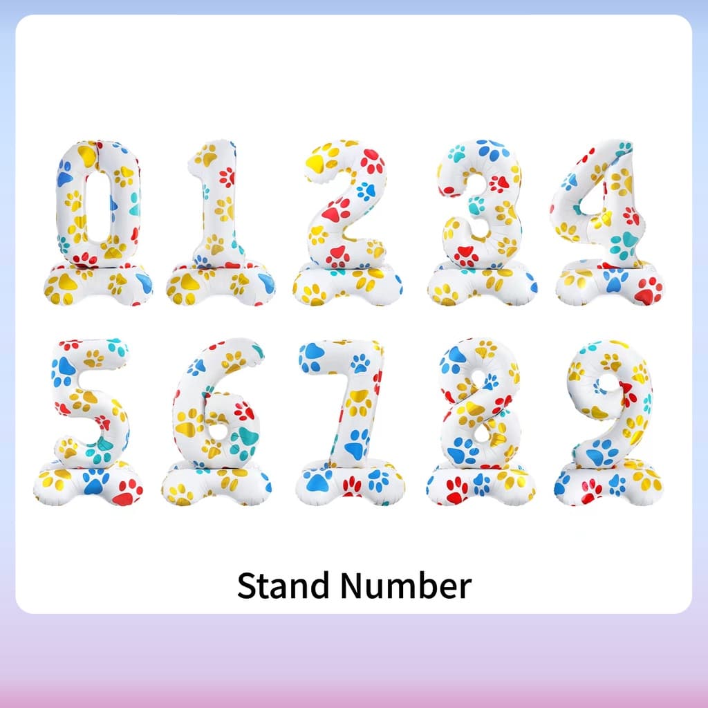 【 Ready Stock 】 16 Base Em Polegadas 0-9 Pata De Estimação Números De Impressão Pé Folha De Alumínio Digital Festa De Aniversário Infantil Temática Decoração Balão