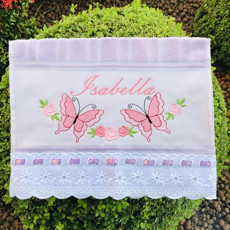 Toalha De Boca Bordada Borboleta Personalizada Com Nome Premium