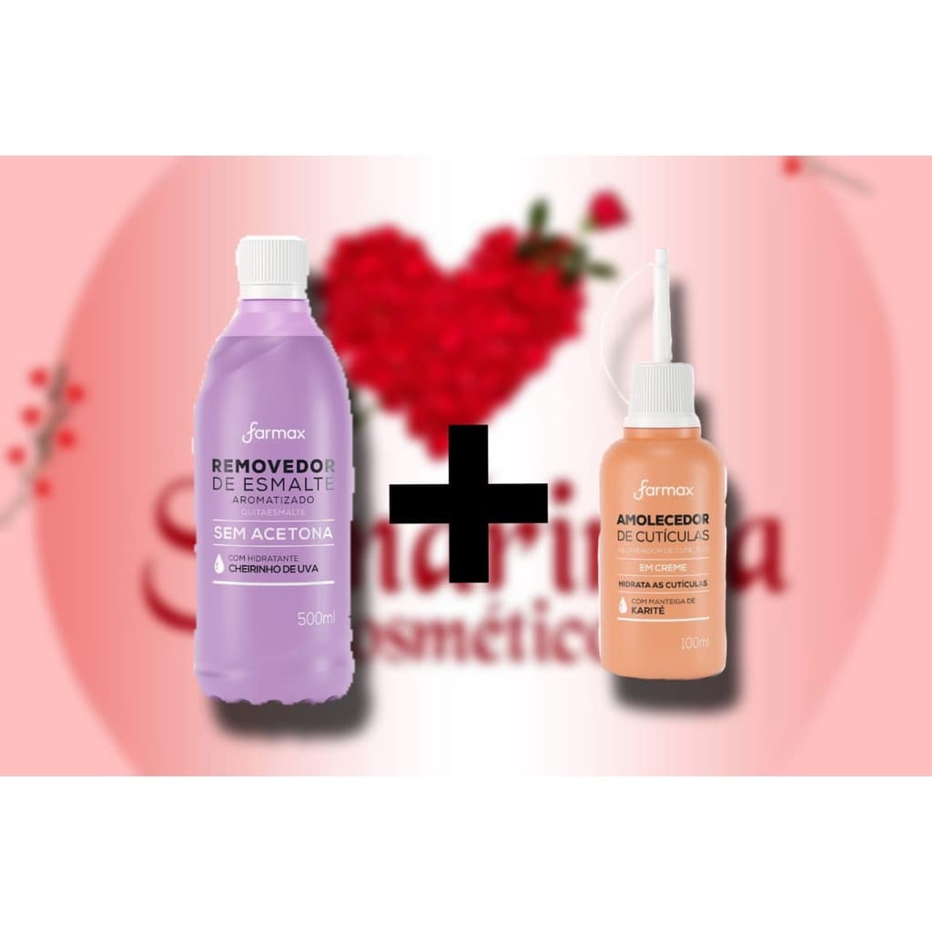 Kit 1 Removedor De Esmalte Sem Acetona Farmax 500ml Uva + 1 Amolecedor De Cuticulas Farmax 100ml Creme