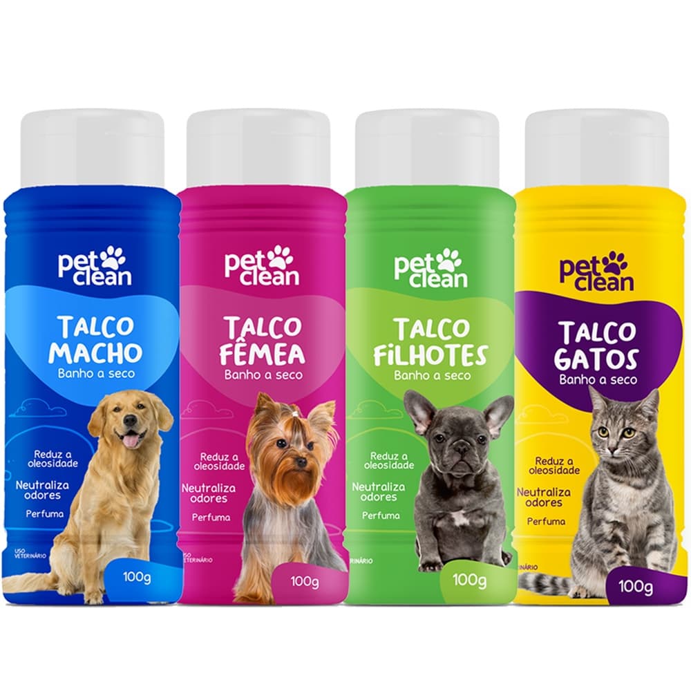 Talco Banho a Seco para Cachorro e Gato Pet Clean