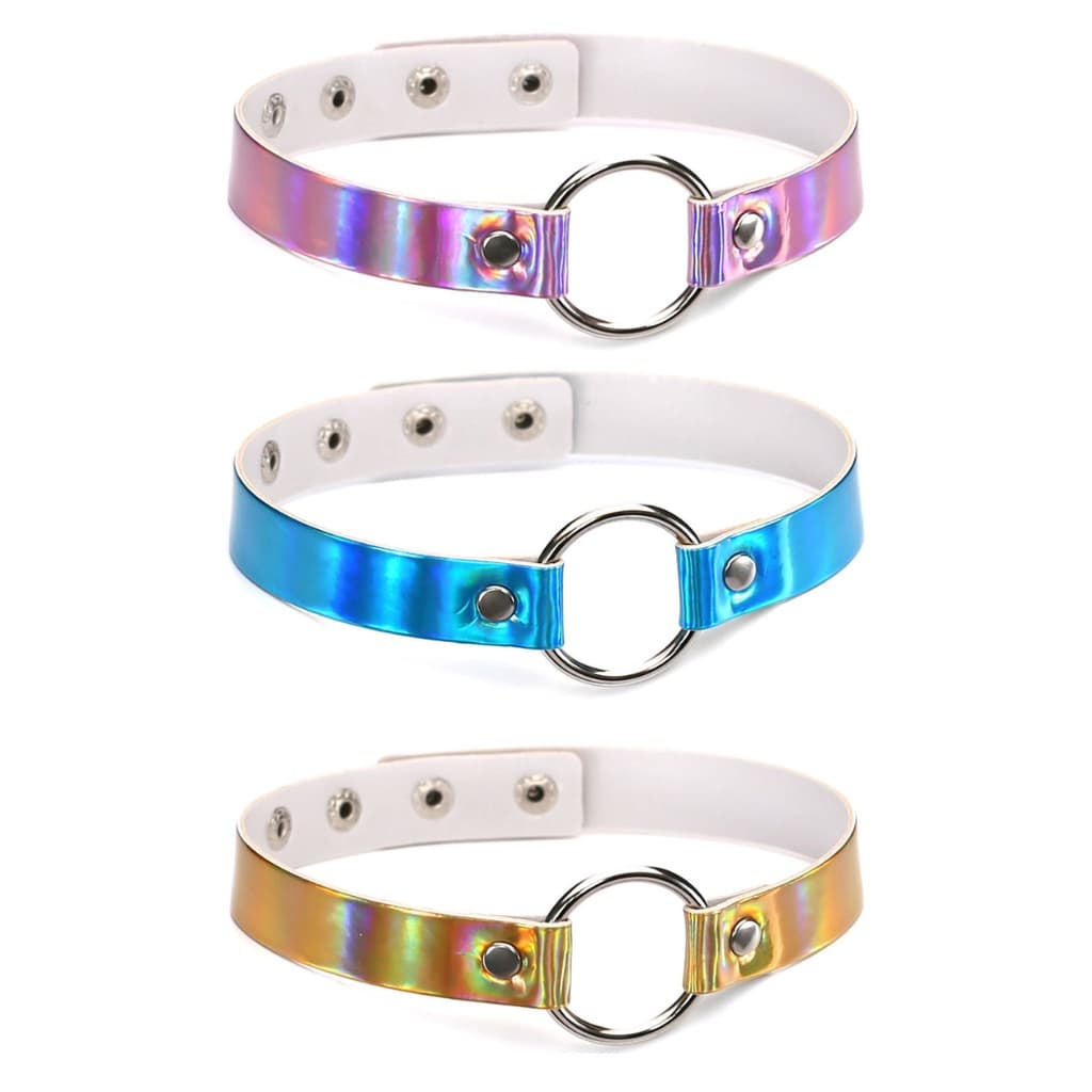 Kit 3 Choker Holográfico Gargantilha Colar Egirl Argola