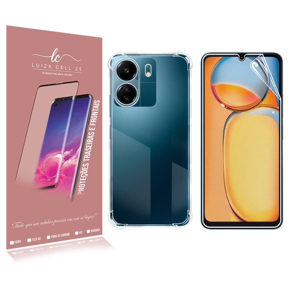 Capa anti impacto transparente + Película De Hydrogel HD Para Redmi 13C 6.74  - Luiza Cell25