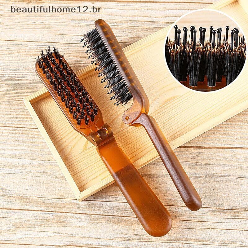 BFBR Escova De Cabelo Com Cerdas De Javali , Âmbar , Dobrável , Portátil , Bolso Massageador De Viagem , Ferramenta De E