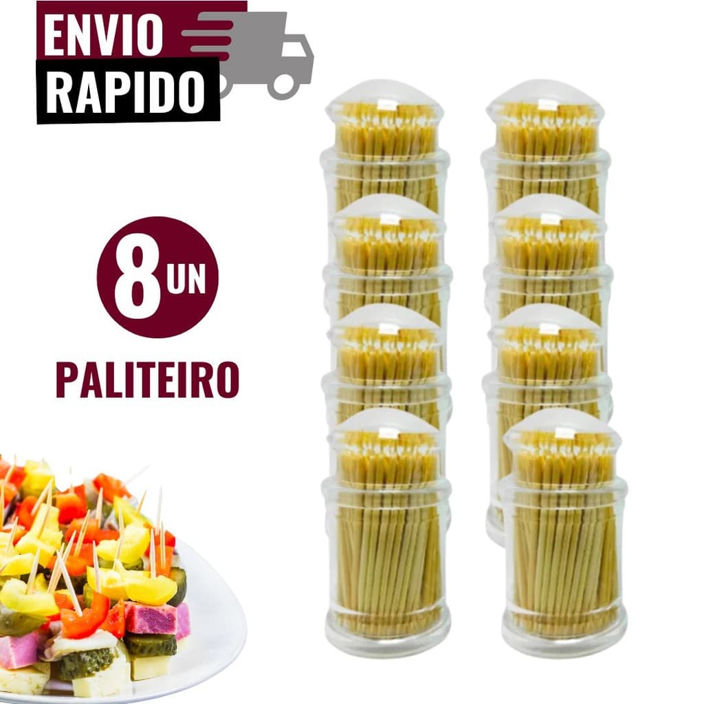 Kit 8 Paliteiros em Acrílico com 100 Palitos Cada Petiscos Restaurantes Bares Buffet Porta Palito de Dente Bambu