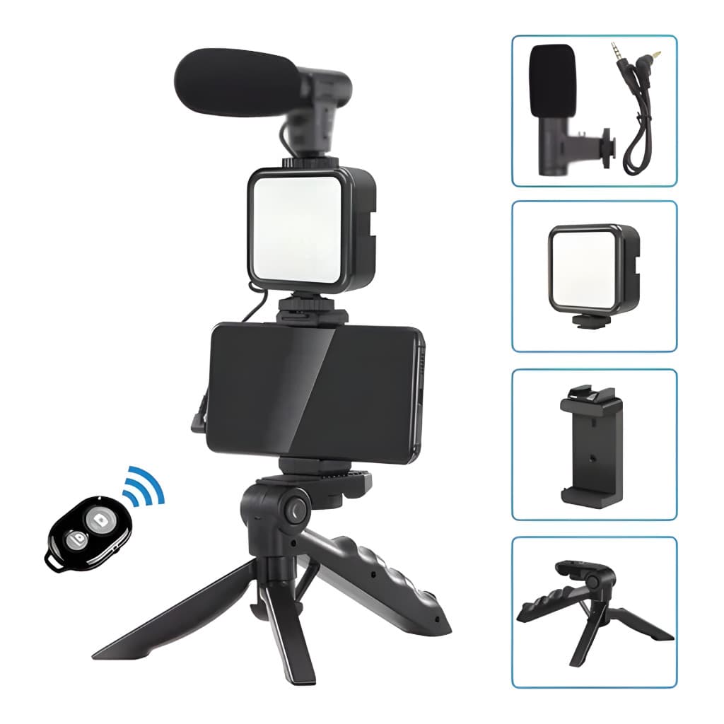 Tripé Celular Suporte Led E Microfone Youtuber podcast Vlog Live