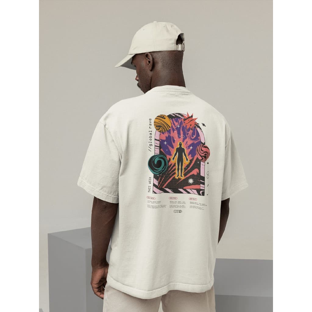 Camisa Camiseta Oversized Gola Alta Streetwear Masculino e Feminino 100% Algodão Preto e Off Whte Estampado - ESTAMPADO