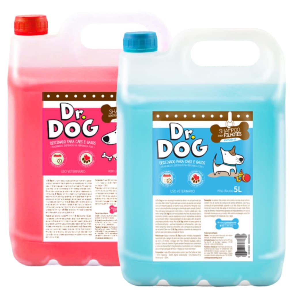 Kit Banho Tosa Pet  Dr. Dog shampoo neutralizador odor Pré Lavagem e Shampoo Neutro cachorro e gato 5litros profissional