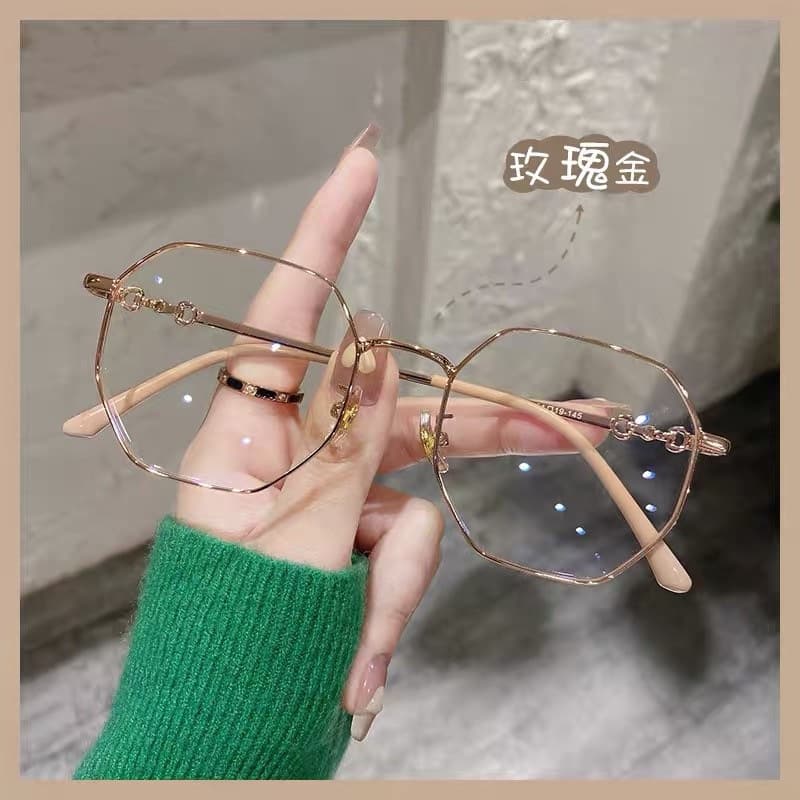 Óculos Planos Femininos Anti-azul Light Proteção dos Olhos Óculos de Fio Dourado Moldura de Fio Dourado Pequeno Influenciador Facial Óculos Poligonais