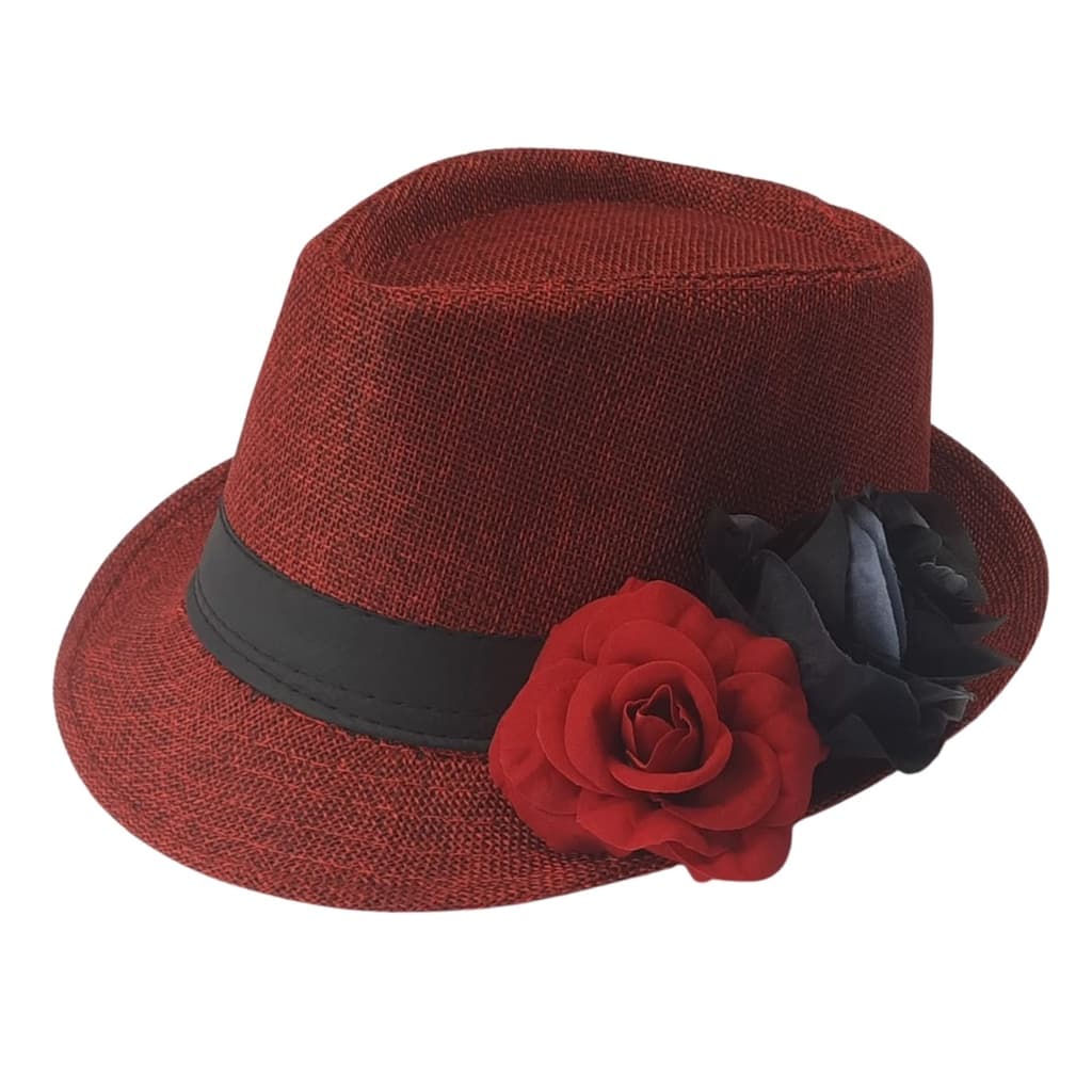 Chapeu Maria Navalha Malandra Vermelho com Rosa preta, rosa vermelha Esquerda Umbanda candomble