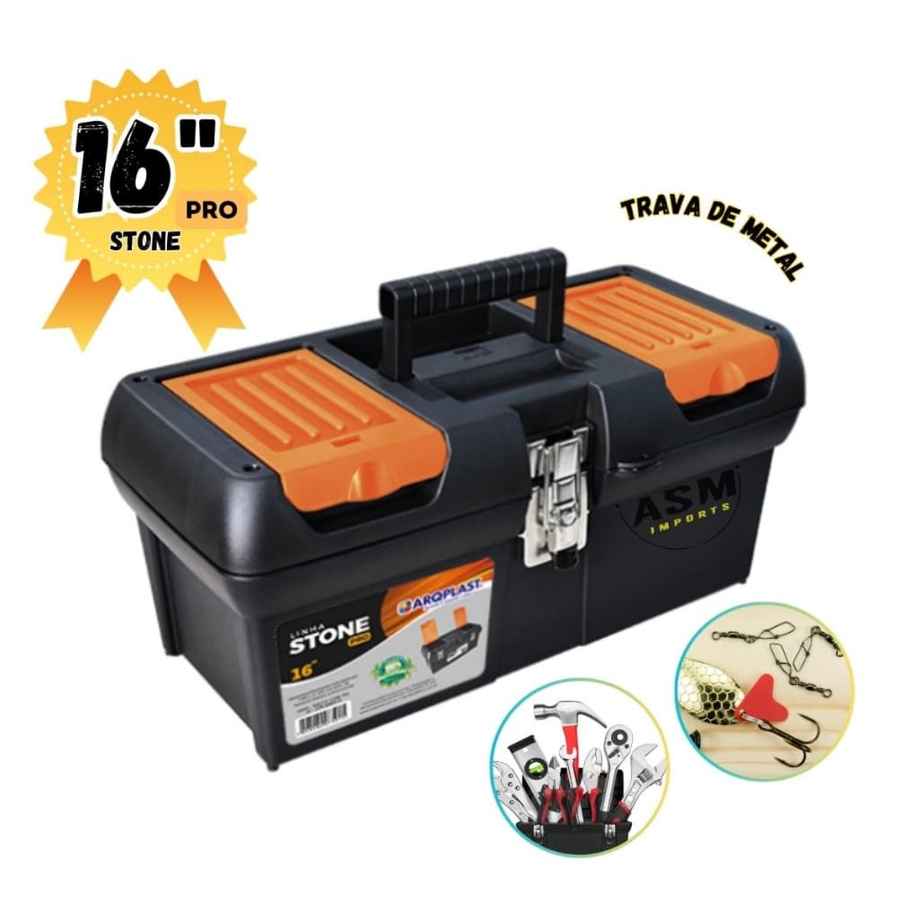 Maleta Organizadora Grande 16'' Maleta de Ferramentas Stone Pro Com Trava de Metal