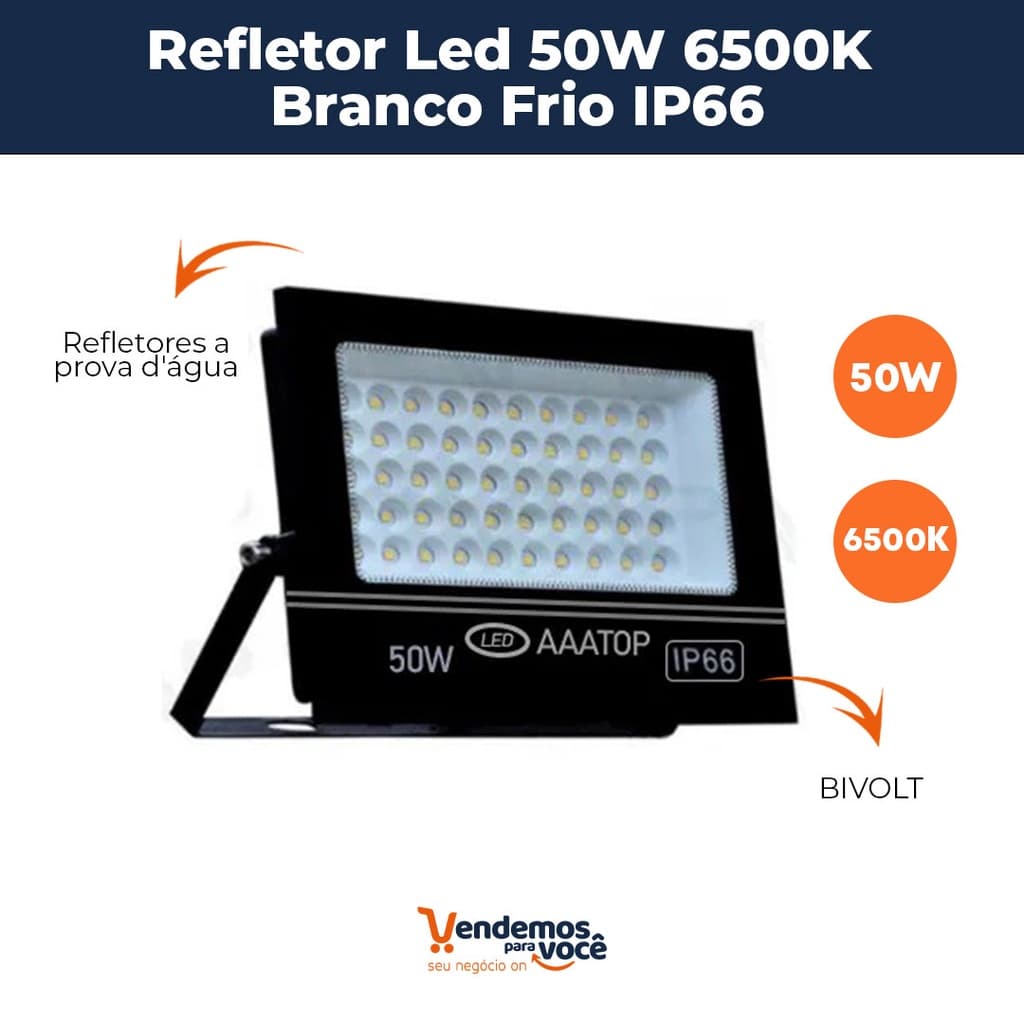Refletor Led 50W IP66 6500K Bivolt Branco Frio