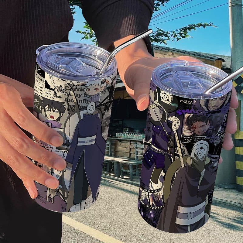 Copo térmico Naruto Kakashi Sasuke com canudo, copo casual para café, copo térmico portátil de aço inoxidável com canudo
