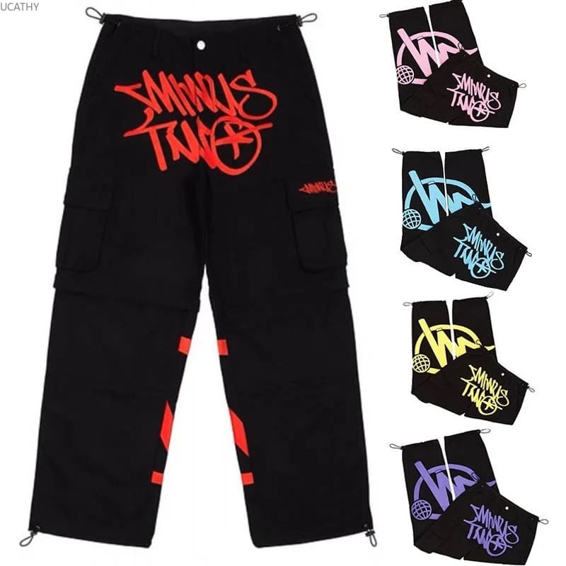 Menos Duas Calças De Carga Y2k Casuais Baggy Streetwear Ginástica Esportiva Jeans Homem Vestuário Suor Pantalones Minustwo