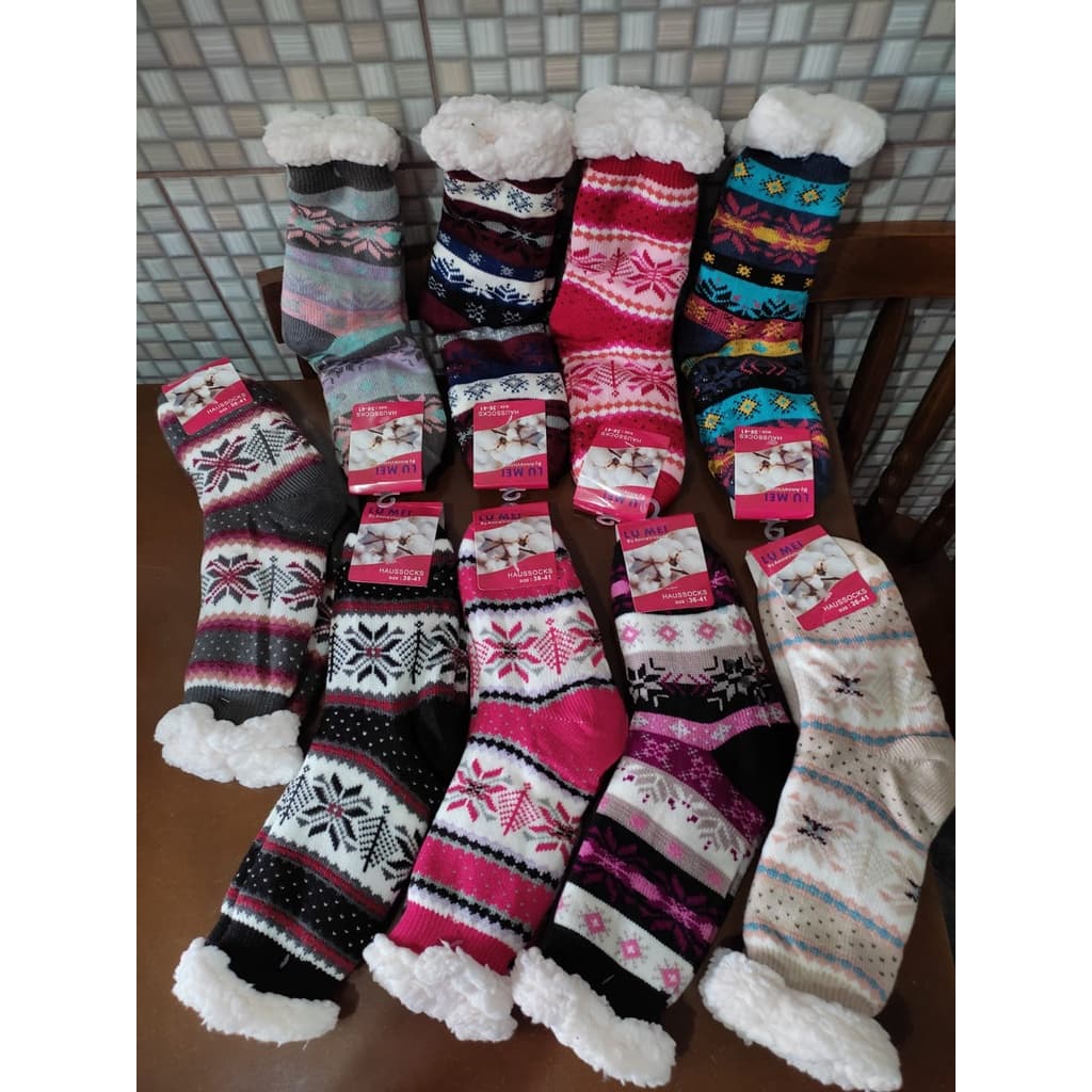 Kit com 3 Pares Meias de Lã Peluciada Térmica Antiderrapante Grossa Para Inverno - Adulto