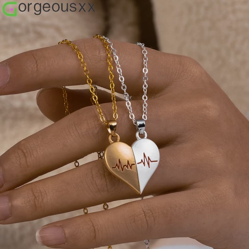 2Pcs Melhores Colares De Amigos Coração ECG Em Forma De Pingente Gargantilha Colar Feminino Para Amantes Presentes De Amizade De Casal Cordão