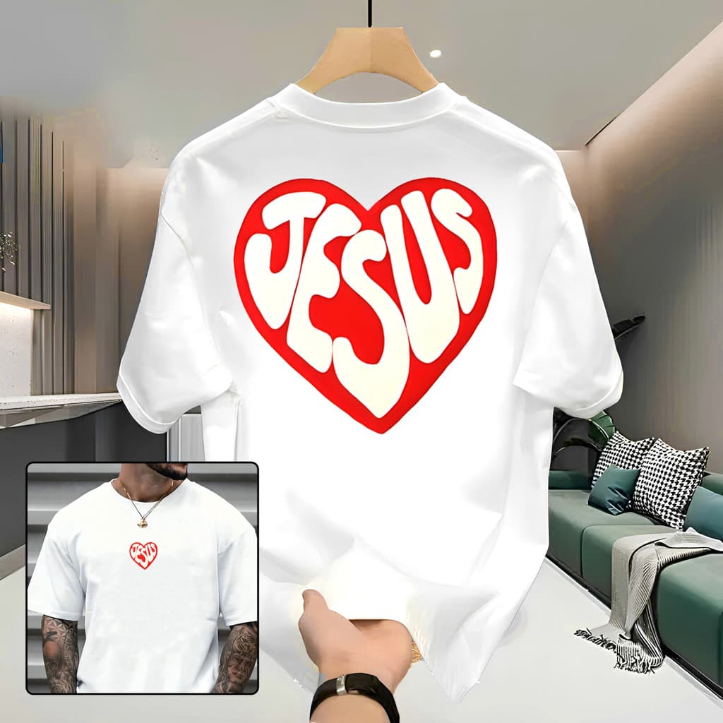 Camiseta Masculina Streetwear 100% Algodão Estampada Jesus Coração Camisa Unissex Premium