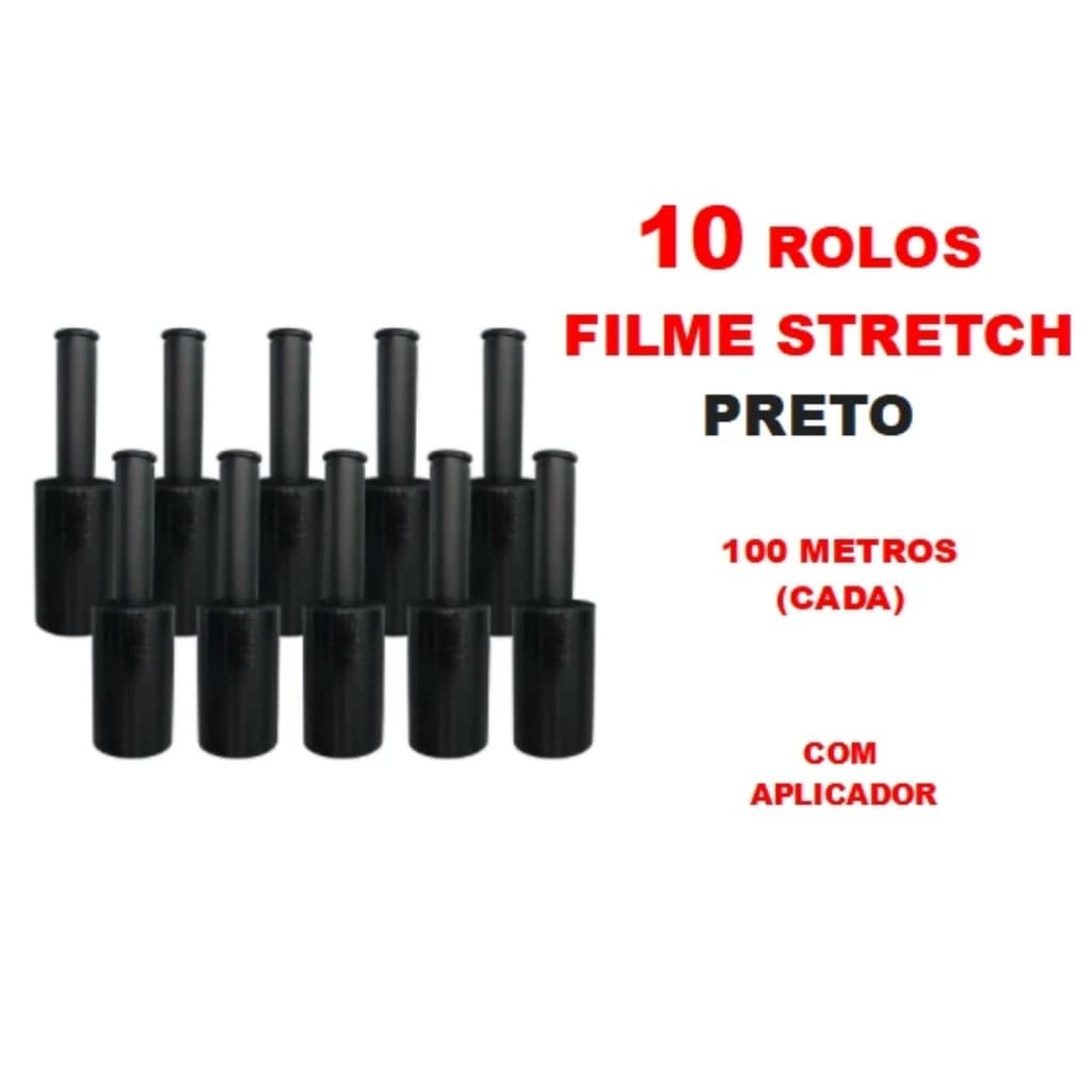 Rolo de Strech Preto com Cabo Adaptador - Kit com 10 Unidades