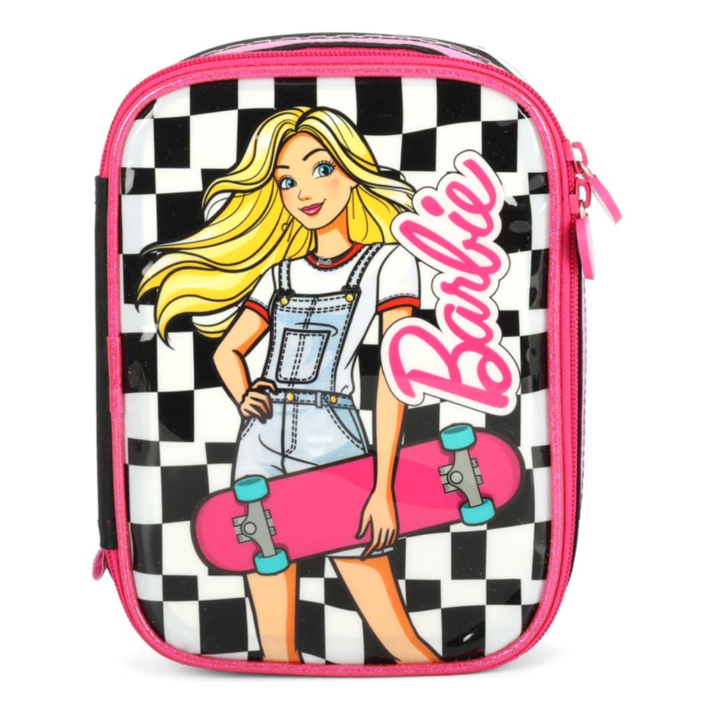 Estojo Escolar Box Barbie Com Skate Xadrez Princesa Menina