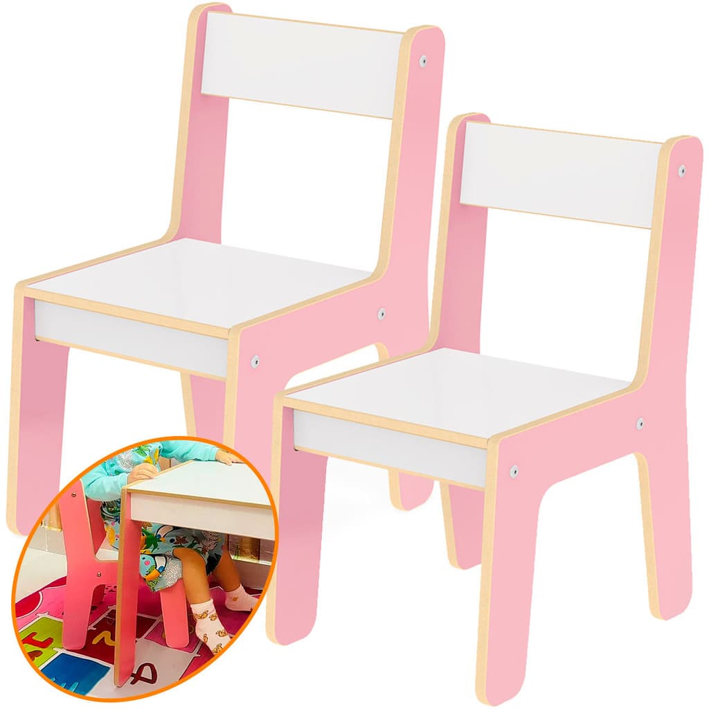 Kit 2 Cadeirinha Infantil Madeira Cadeira Rosa Confortável
