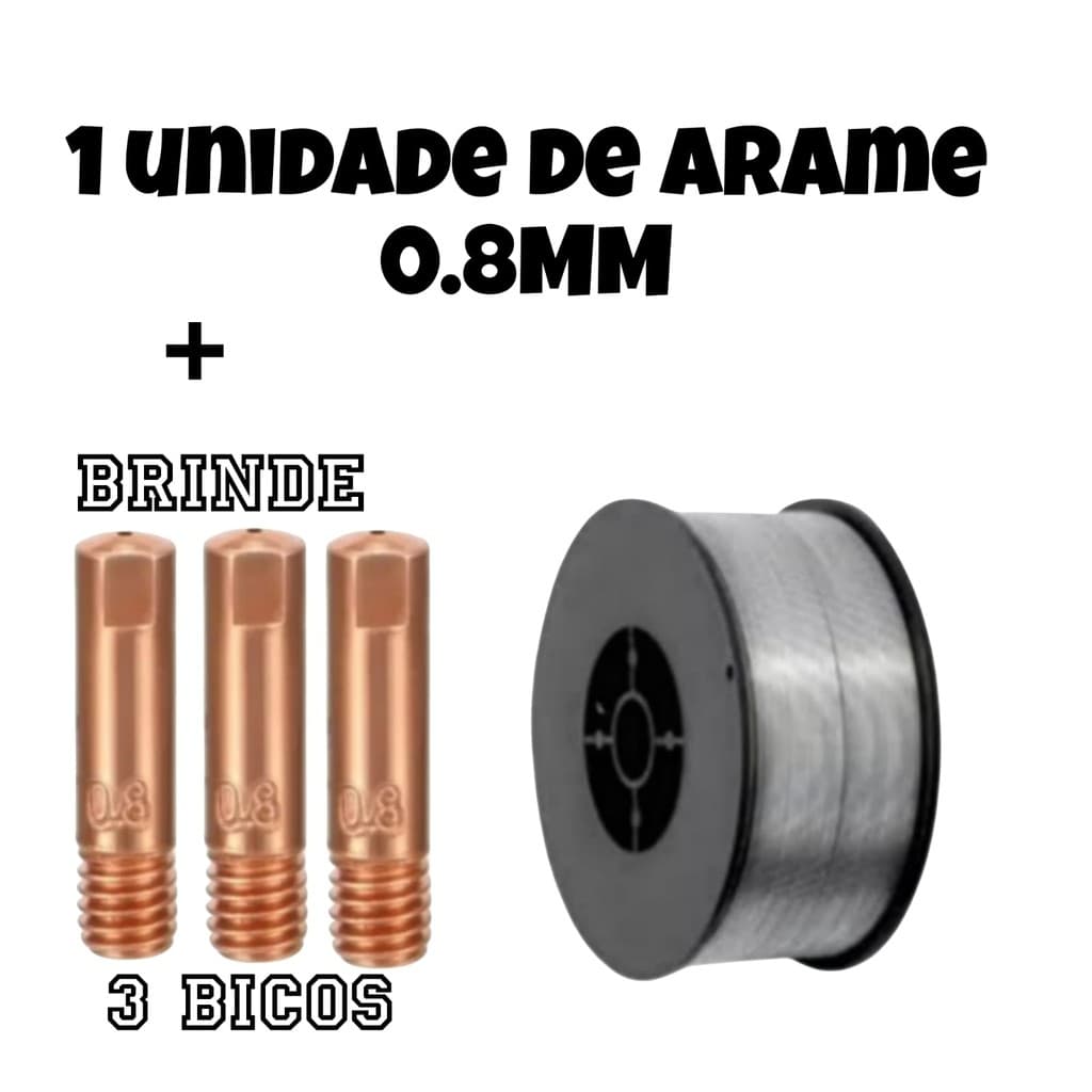 1 UNIDADE ARAME SOLDA MIG SEM GAS  0,8mm + 3 BICO DE CONTATO 0,8MM