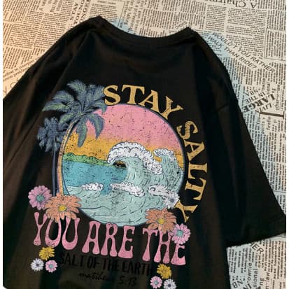 Camiseta Básica Streetwear Estampada Mar Paisagem Frase Camisa 100% Algodão Unissex