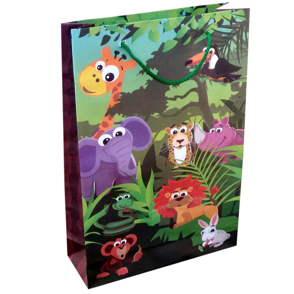 Sacolas De Papel Safari Floresta 25x17x6cm 10u a 50u Para Lembrancinha De Aniversário Surpresa Presente Bolsa Festa