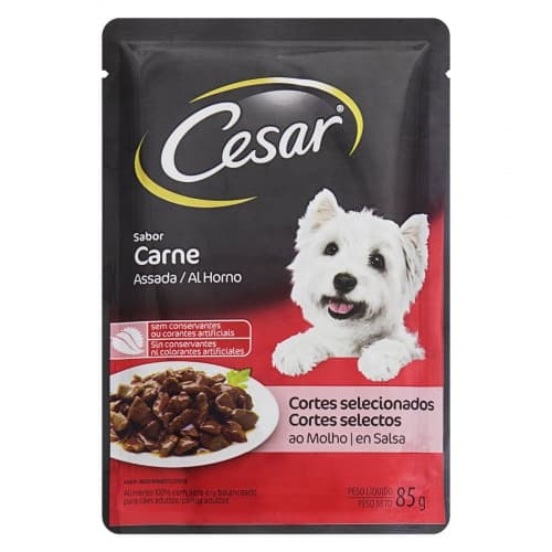 Ração Úmida Cesar Sachê para Cães sabor Carne Assada ao Molho 85g
