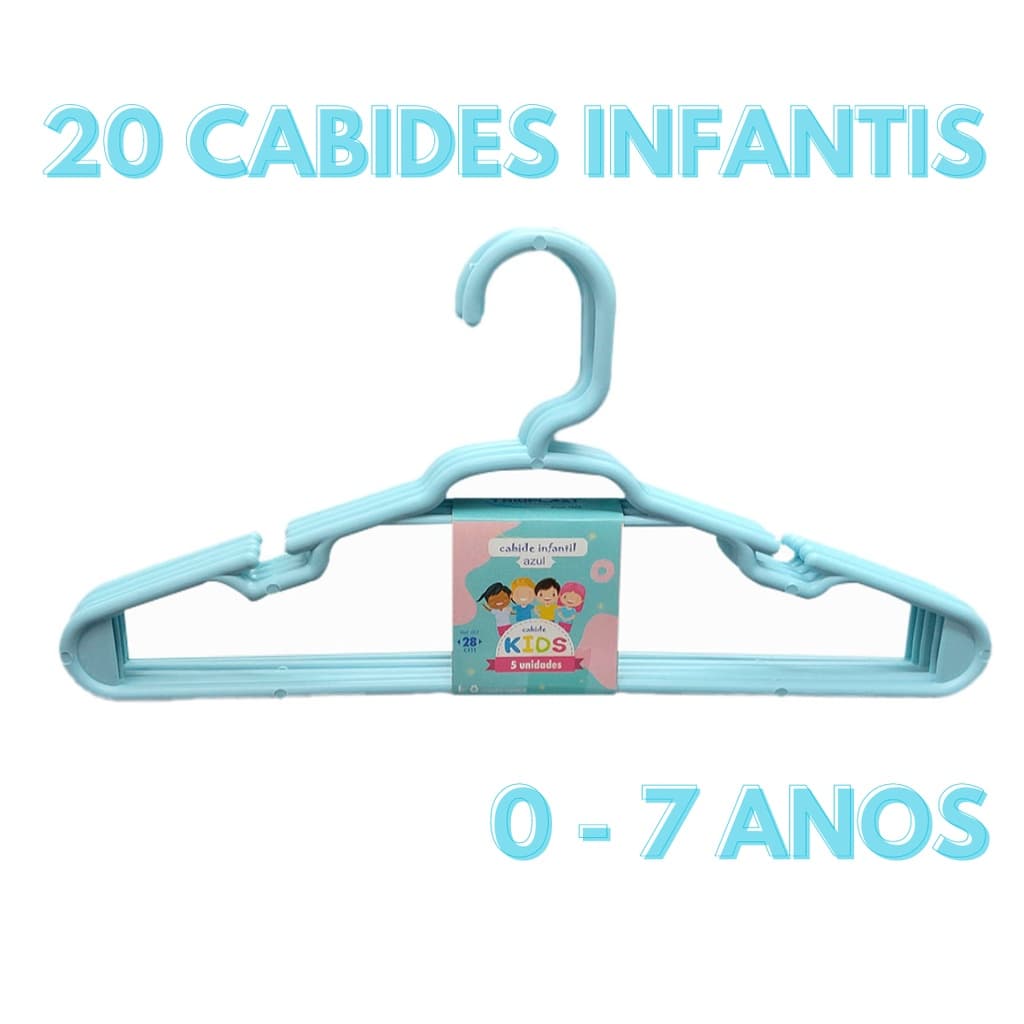 Kit 20 Unidades Cabide Infantil Azul Organização Roupa Infantil Bebê