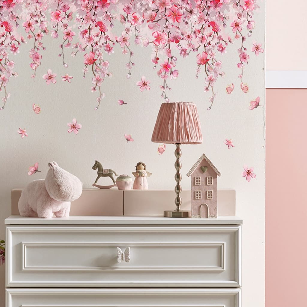 Novos adesivos de parede de flores de rattan, adesivos decorativos para sala de estar e quarto