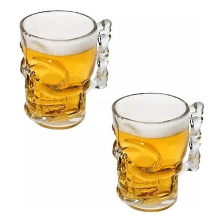 Jogo C/ 2 Canecas Para Chopp Cerveja De Vidro Caveira 500ml