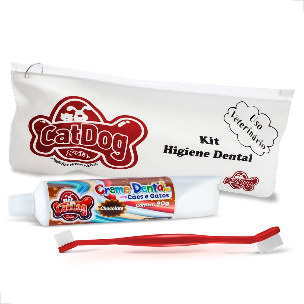 Kit Higiene Bucal Pet Cães Gatos com Creme Dental e Escova de Dente Longa
