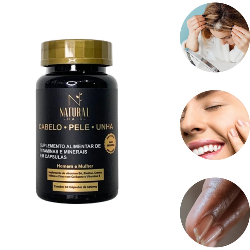 Vitamina Para Crescimento Capilar e Combate a Queda Natural Hair caps c/60cps