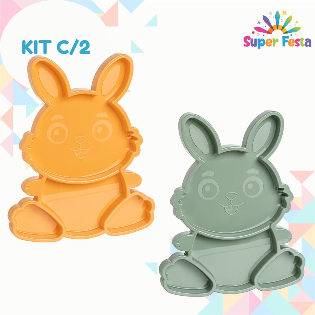Kit 2 Bandejas Petisqueira Coelho Festplastik Diversas Cores