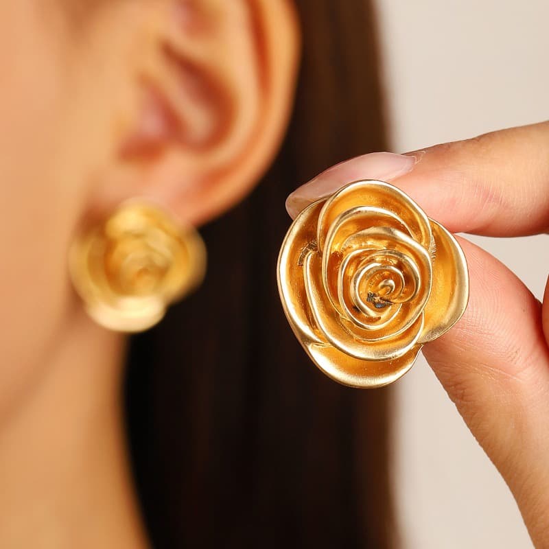 Brincos Em Forma De Flor De Rosa Vintage Rose Gold Cor De Ouro Para Mulheres Festa De Noivado Presente De Aniversário