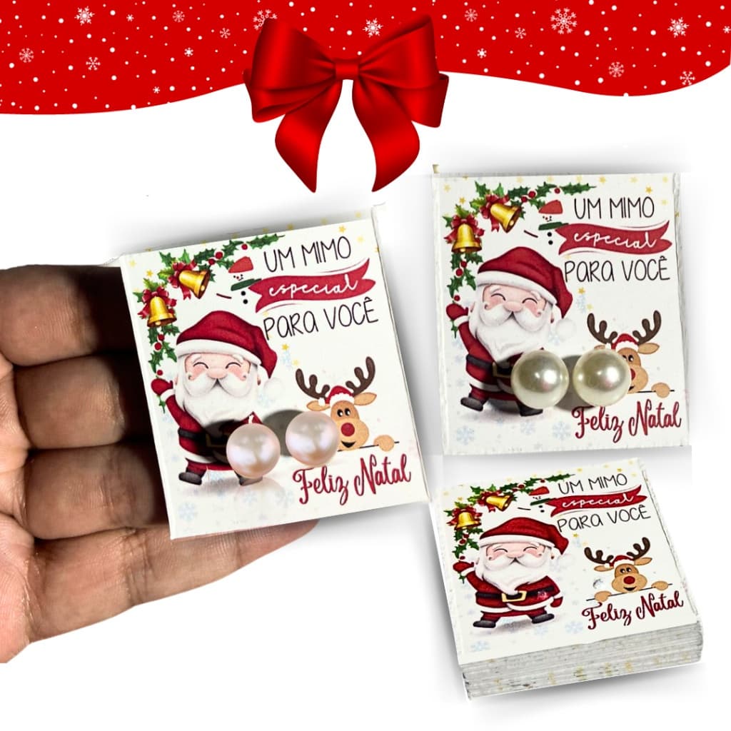 30 Pares de Brinco de Perola Com Tag Natal Mimo cliente